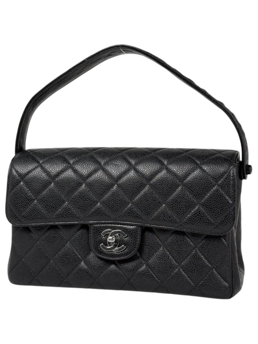 Chanel Handbag CC Logo Quilted Double Face Caviar Leather Black